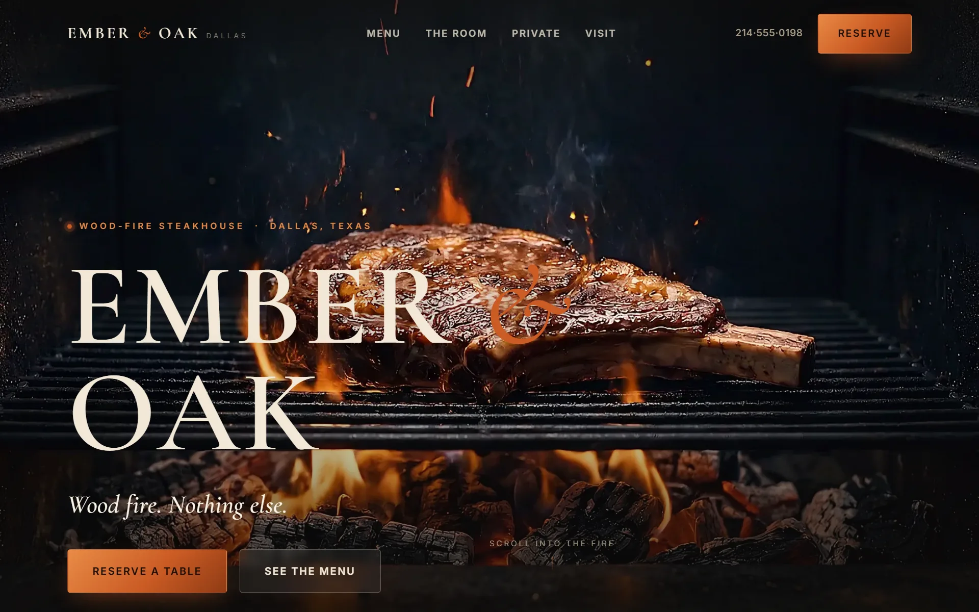 Wood-Fire Steakhouse — Ember & Oak website