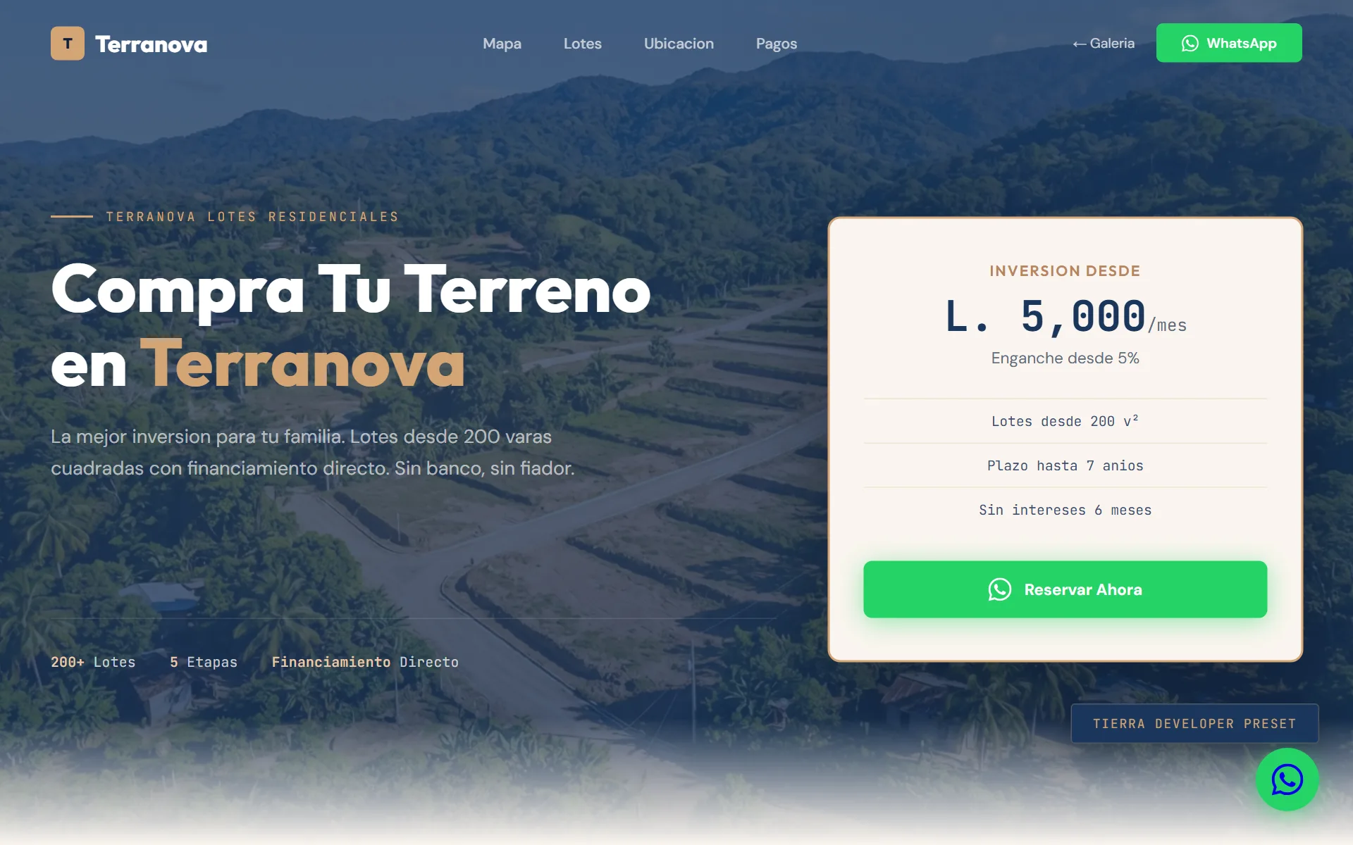 Tierra Developer — Terranova Lotes website
