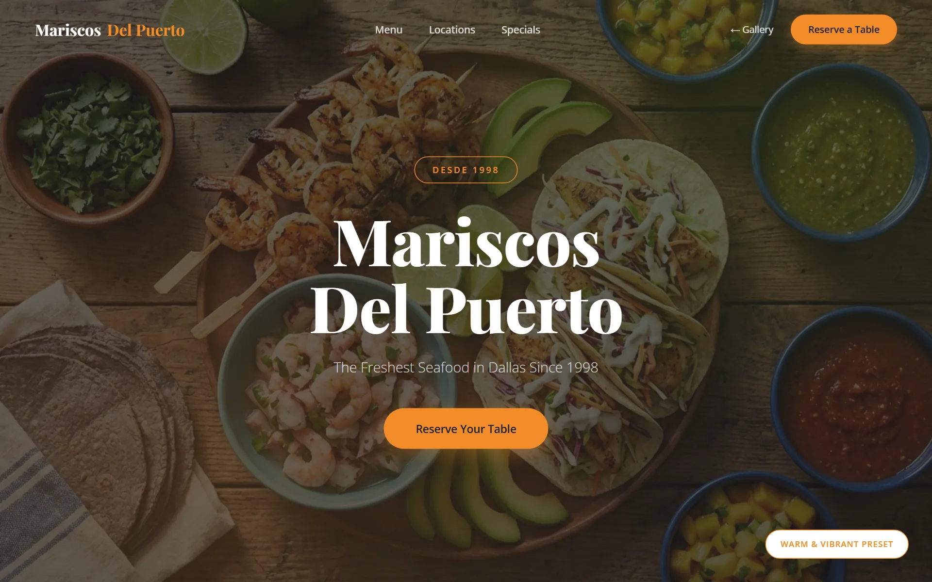 Warm & Vibrant — Mariscos Del Puerto website